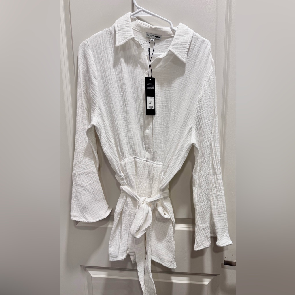 Fashion Nova White Textured Jumpsuit